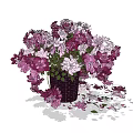 Elegant Woven Basket Vase With Purple Pink Flowers And Scattered Petals
