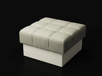 Modern Light Gray Leather Ottoman with Tufted Design and White Square Base 3d model