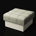 Modern Light Gray Leather Ottoman with Tufted Design and White Square Base 3d model