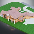 Wooden Single Family House With Multiple Gabled Roofs Green Lawn And Driveway