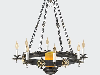 Ornate Vintage Chandelier With Hanging Chains And Candle Lights Metal Decor 3d model