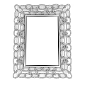 Decorative Golden Frame Mirror Reflecting Chandelier And Dining Table With Flower Vase