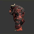 Red Horned Demon Character With Muscular Build Black Fur And Sharp Claws