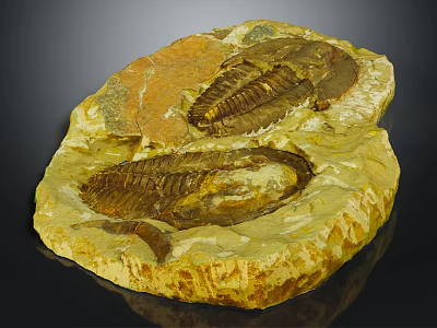 Prehistoric Trilobite Fossil Well Preserved with Detailed Features in Ancient Stone Slab 3d model