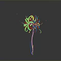 Blue Flower Featuring Slender Petals And Green Stem On Gray Background With Small Light Spots