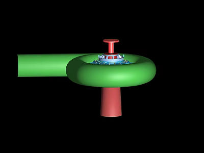 Red And Green Industrial Equipment Featuring Circular Base Connecting Pipe And Top Knob 3d model