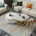 Round Marble Top Coffee Table With Gold Base Flower Vase And Plant On Patterned Rug
