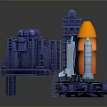 Detailed Orange Rocket Model With Blue Launch Pad Structure And Miniature Design 3d model