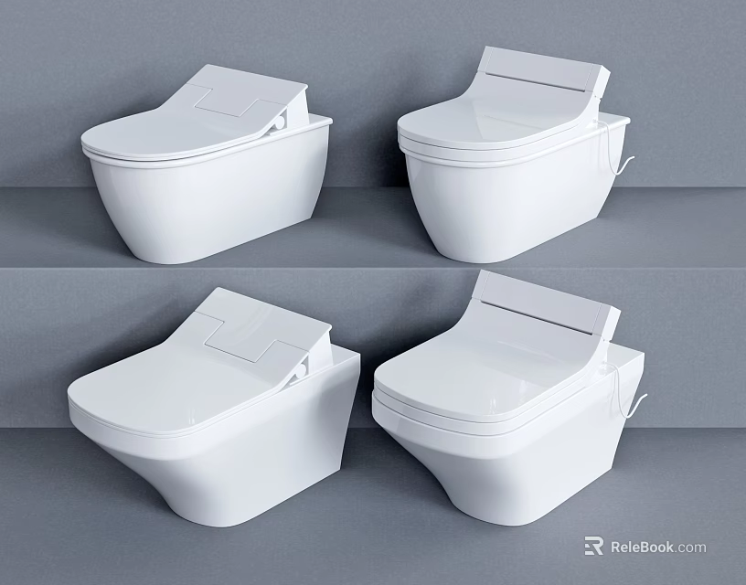 Modern White Wall Hung Toilets With Sleek Contemporary Design And Clean Lines 3d model 