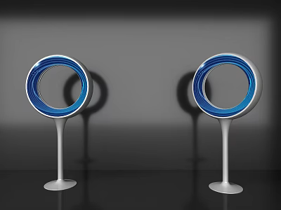 Two Circular Industrial Equipment Featuring White Base And Blue Ring Sections 3d model