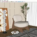 Cozy Beige Single-seater Sofa With Plush Upholstery Wooden Legs Green Plant Floor Lamp And Curtains