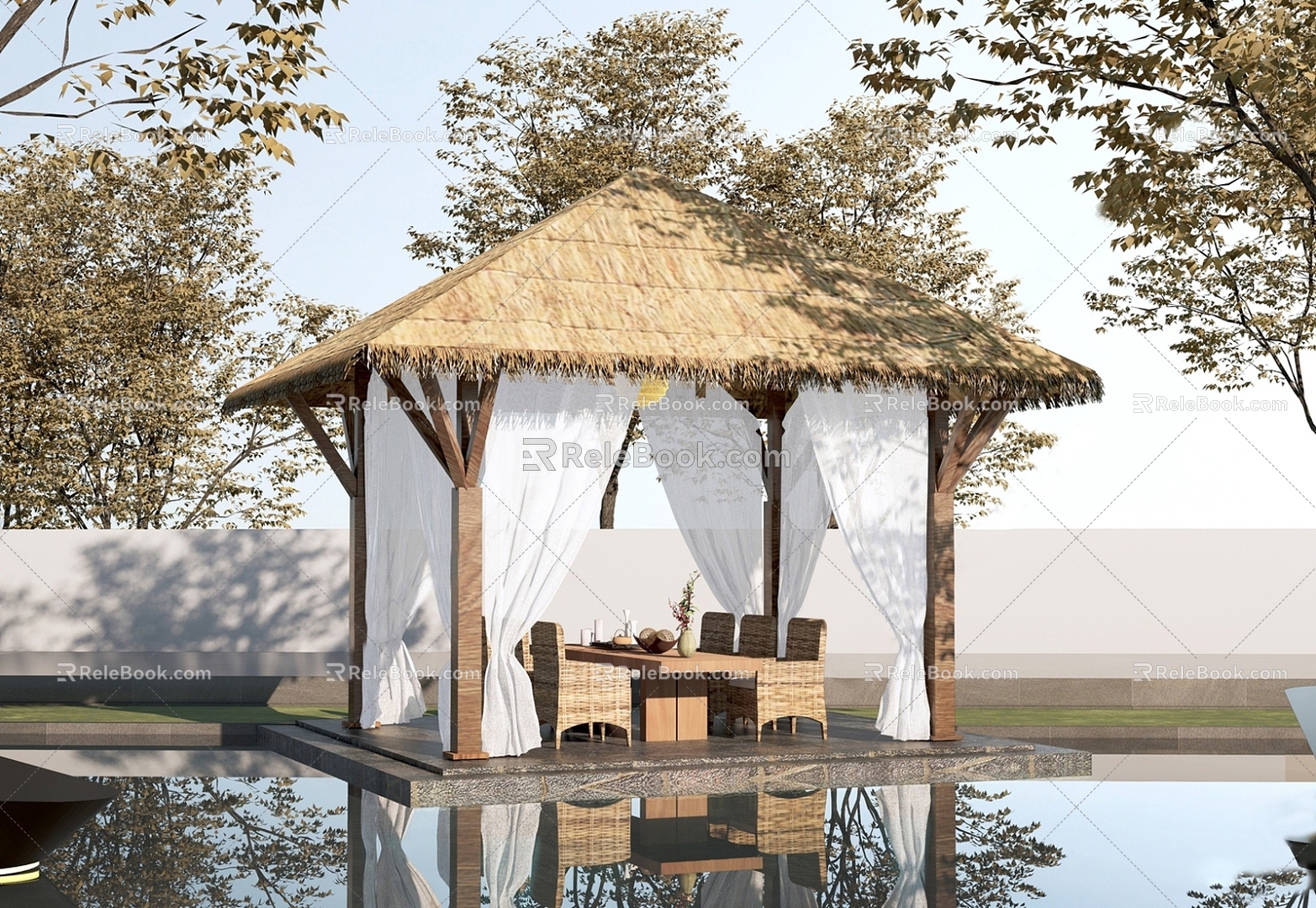 thatched pavilion landscape pavilion leisure pavilion holiday pavilion 3d model