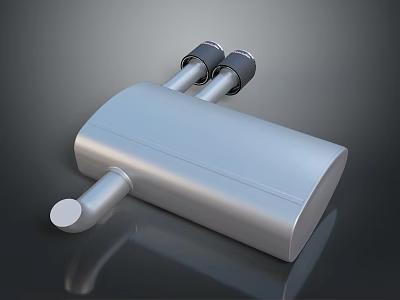 Sleek Silver Metal Car Exhaust Pipe With Dual Tailpipes And Smooth Design 3d model