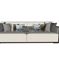 Modern Beige Two Seater Sofa With Multiple Patterned Cushions And Dark Trim 3d model