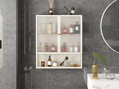 Wall Mounted Bathroom Cabinet With Glass Shelves And Toiletries On Marble Wall 3d model