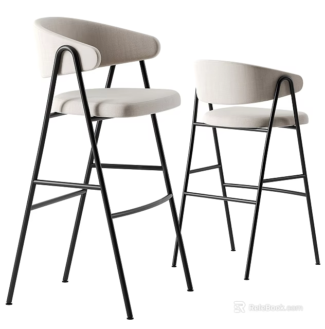 Modern Minimalist Bar Stools With Black Metal Frame And White Upholstered Seat 3d model 