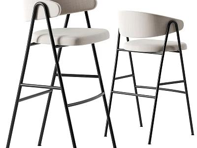 Modern Minimalist Bar Stools With Black Metal Frame And White Upholstered Seat 3d model