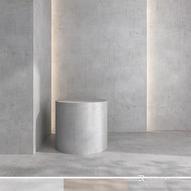 Cylindrical Concrete Structure In Modern Space With Gray Wall And Floor 3d model 