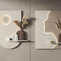 Modern Wall Decor With Circular Light Face Silhouette Dried Grass And Brown Vase