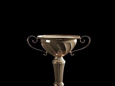Golden Trophy With Two Handles And Ornate Base On Black Background 3d model