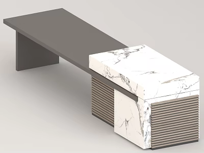 Modern Bar Counter Design With Gray Top White Marble Base And Vertical Stripe Details 3d model