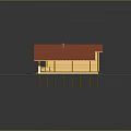Yellow Wooden House Architecture With Red Roof Front Porch Windows And Chimney