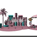 Pink Summer Scene With Palm Tree Slide Platform And Sliptex Float 3d model