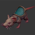 3D Modeled Game Character Rat With Red Ears Paws Tail And Blue Patterned Backpack