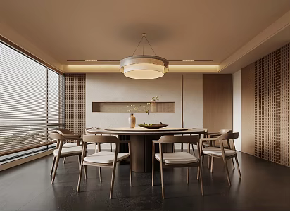 New Chinese-style Box New Chinese-style Box Round Table and Chair Combination Wall Modeling Wall Modeling 3d model