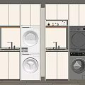 Modern Bathroom Cabinetry With Washer Dryer Units And Storage Shelves