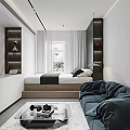 Modern Apartment Interior With White Cabinets TV Digital Clock Display And Green Plant