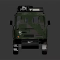 Green Off Road Van With Roof Rack And Cargo Bag On Top Exterior View