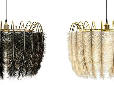 Unique Shaped Chandeliers With Feather Design Golden Frame Black Cream Colors 3d model