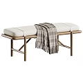 Stylish Wooden Bench With Padded Seat And Plaid Blanket Accent