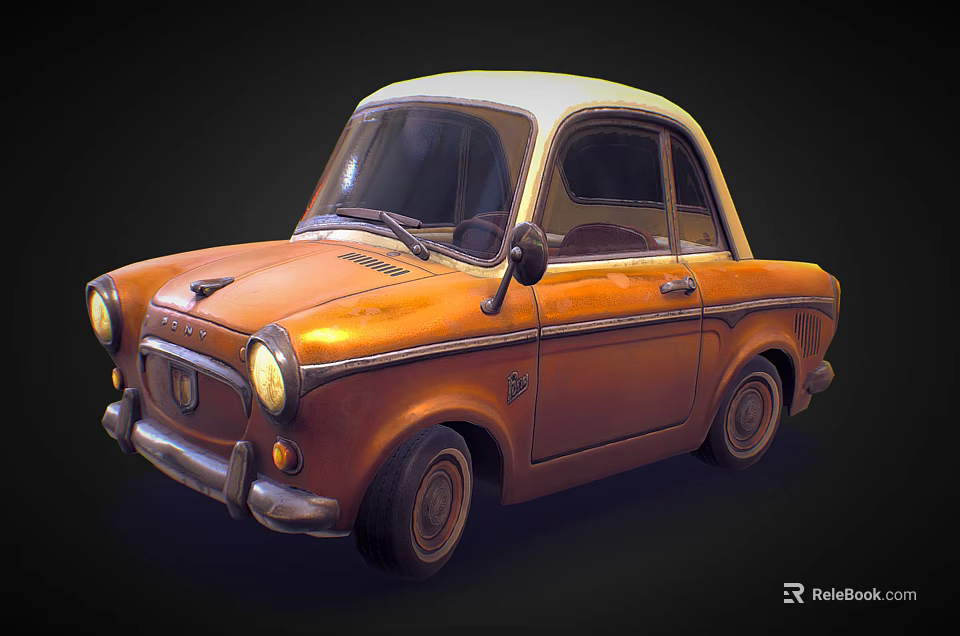 Vintage Orange Classic Car With White Roof And Retro Exterior Design 3d model 