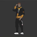 Stylish Character Wearing Brown Hat Black Jacket Yellow Top And Gray Sweatpants
