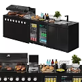 Modern Kitchen Interior With Grill Refrigerator Cabinets Spice Bottles And Potted Plant