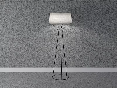 Modern Floor Lamp With Black Metal Stand Curved Design White Fabric Shade And Gray Wall 3d model