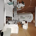 Elegant Open Lounge Interior With Marble Bar Counter Seating Area And Pendant Lighting
