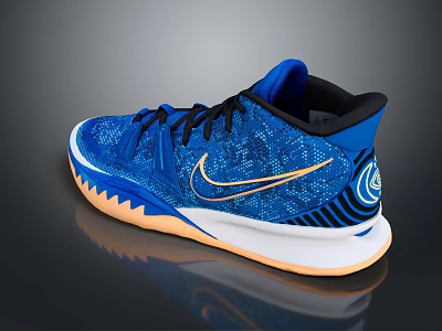 Blue High Top Nike Basketball Shoes With Knit Upper And Orange Rubber Sole 3d model
