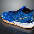 Blue High Top Nike Basketball Shoes With Knit Upper And Orange Rubber Sole