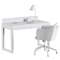 Light Wood Writing Desk And Office Chair Set With Lamp Books And Wheeled Base