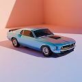 Classic Blue Muscle Car With Sleek Body Lines And Sporty Hood Scoop Design