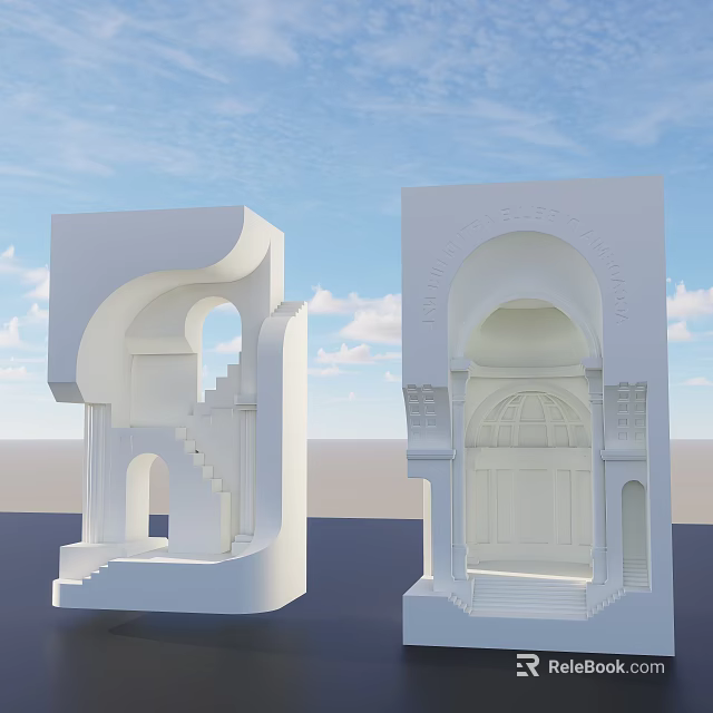 White Architectural Models With Decorative Wall Lamps And Arched Structural Details 3d model 