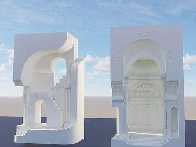 White Architectural Models With Decorative Wall Lamps And Arched Structural Details 3d model