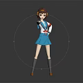 Anime School Girl Character Wearing Blue White Uniform With Headphones Pointing Side Pose