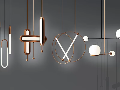 Modern Geometric Pendant Lights With Circular Linear And Cross Metal Frame Designs 3d model