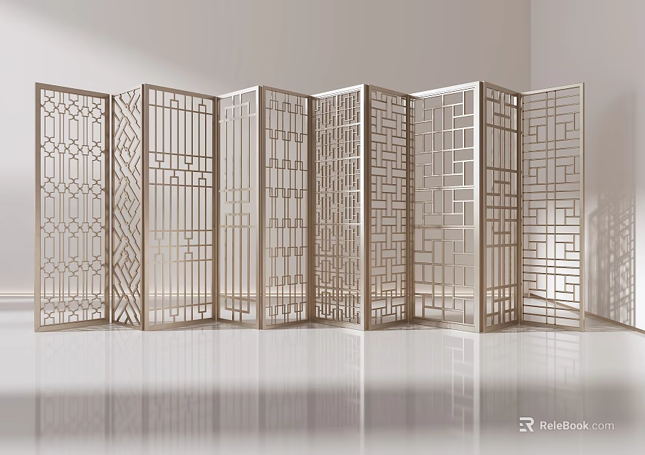 Modern Foldable Room Divider With Intricate Geometric Patterns For Home Interior Decor 3d model