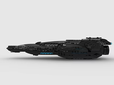 Black Spaceship Model Built with Detailed Building Blocks and Blue Accents 3d model