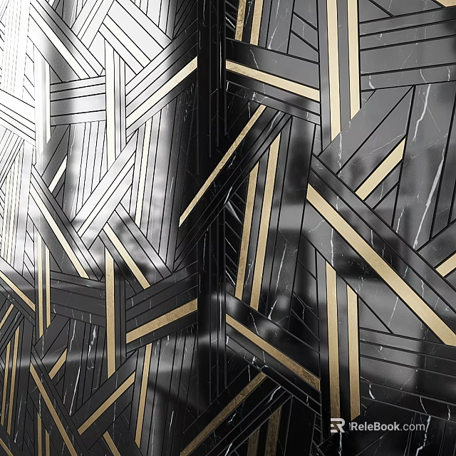 Modern Decorative Components With Black And Gold Geometric Patterns And Marble Texture 3d model 